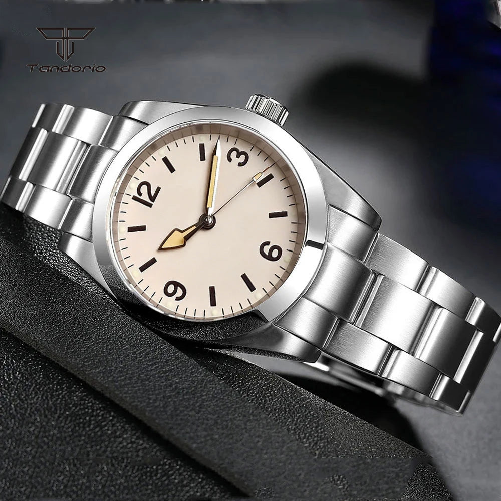 Tandorio Mechanical Automatic 36mm/39mm Explorer Style Watch Sapphire Glass Miyota8215 or PT5000 Men's Wristwatch Glide Clasp