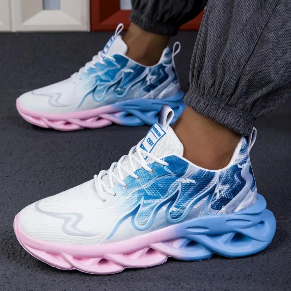 Men's Casual Sports Shoes, Breathable Lightweight Flame Print Sports Shoes, Summer Outdoor Tennis Running Hiking Shoes for Men