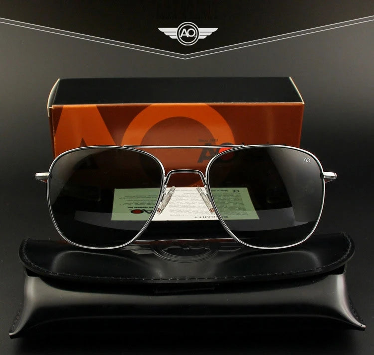 Pilot AO Sunglasses Men Top Quality American Army Military Mirror AGX Tempered Glass Lens Sun Glasses