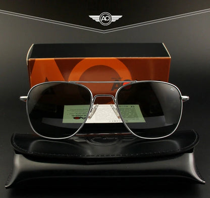 Pilot AO Sunglasses Men Top Quality American Army Military Mirror AGX Tempered Glass Lens Sun Glasses