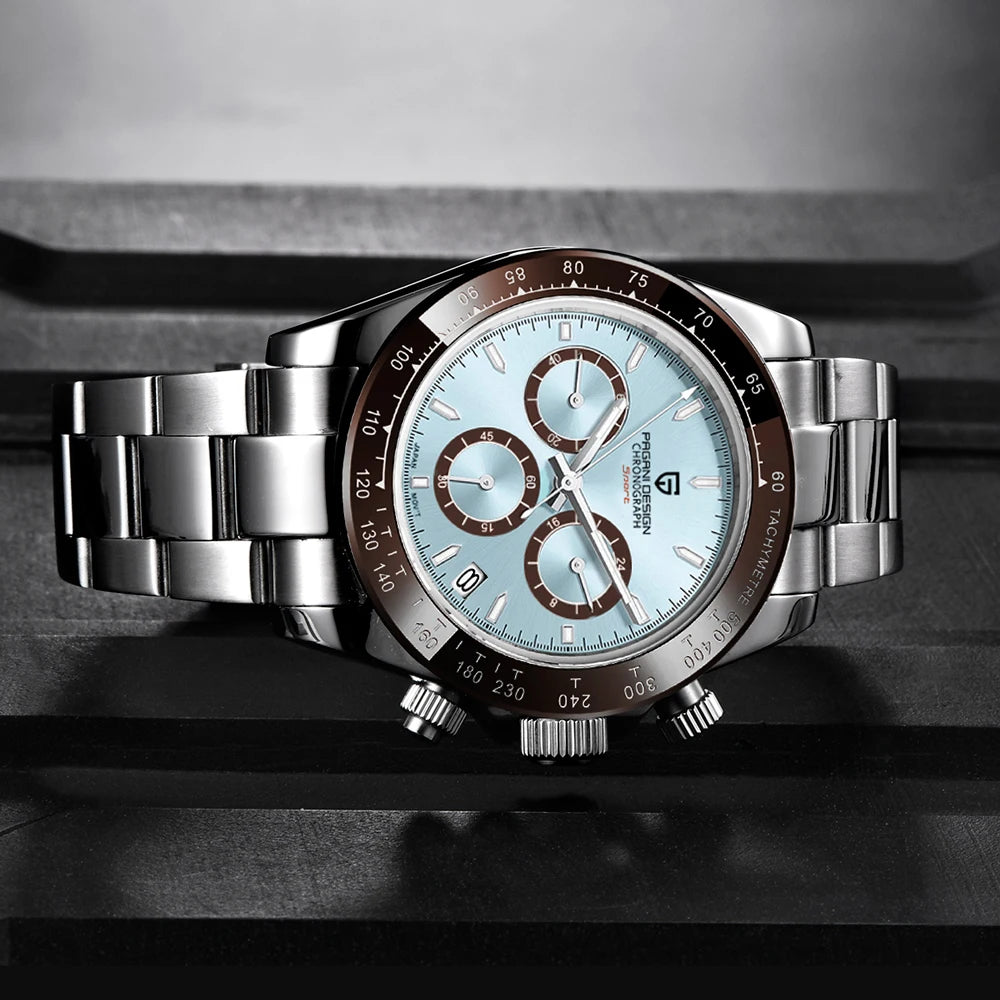 PAGANI DESIGN herenhorloge – Model met gekleurde wijzerplaten, luxe quartz-polshorloge, chronograaf met een uurwerk