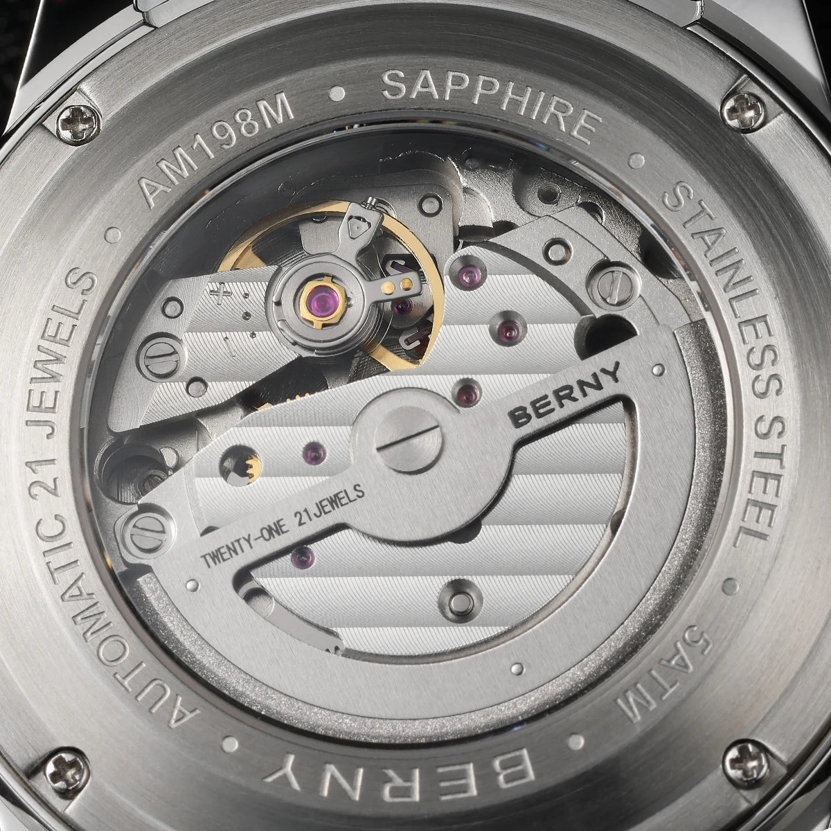 BERNY Automatic Skeleton Watch For Men 3D Dial 5ATM Luminous Sapphire 316L Steel MIYOTA 82S0 Mechanical Top Luxury Men's Watches