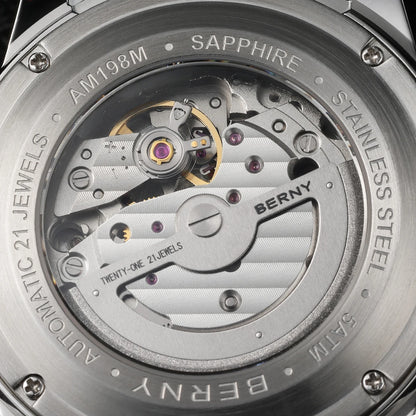 BERNY Automatic Skeleton Watch For Men 3D Dial 5ATM Luminous Sapphire 316L Steel MIYOTA 82S0 Mechanical Top Luxury Men's Watches