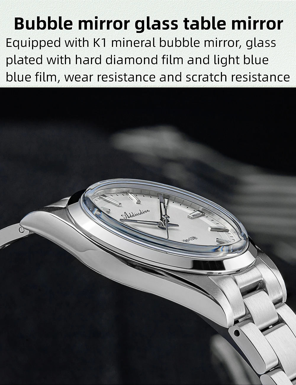 ADDIESDIVE 2024 New AD2066 Men's Watches Bubble Mirror Pot Cover Glass Stainless Steel Waterproof  Quartz Watch Man reloj hombre