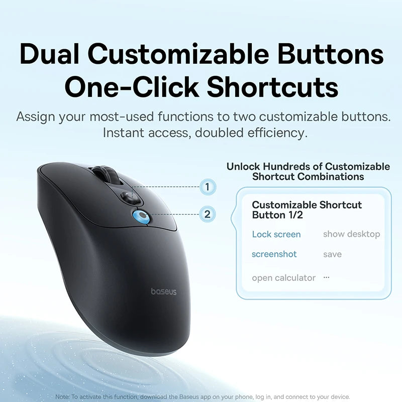 【NAUJIENA】Baseus EM2 ergonominė belaidė pelė, Bluetooth 5.3, 2.4G, Type-C įkrovimas, itin lengva tyli pelė su pritaikomu mygtuku