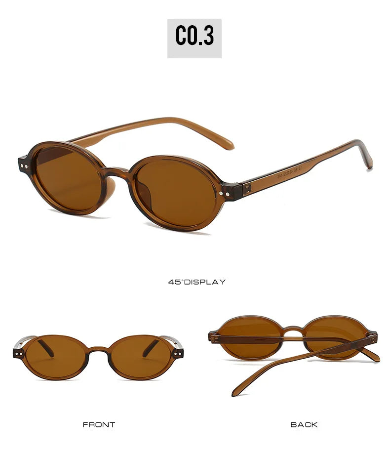 SO&EI Retro Small Oval Sunglasses Women Fashion Rivets Leopard Men Punk Shades UV400 Sun Glasses