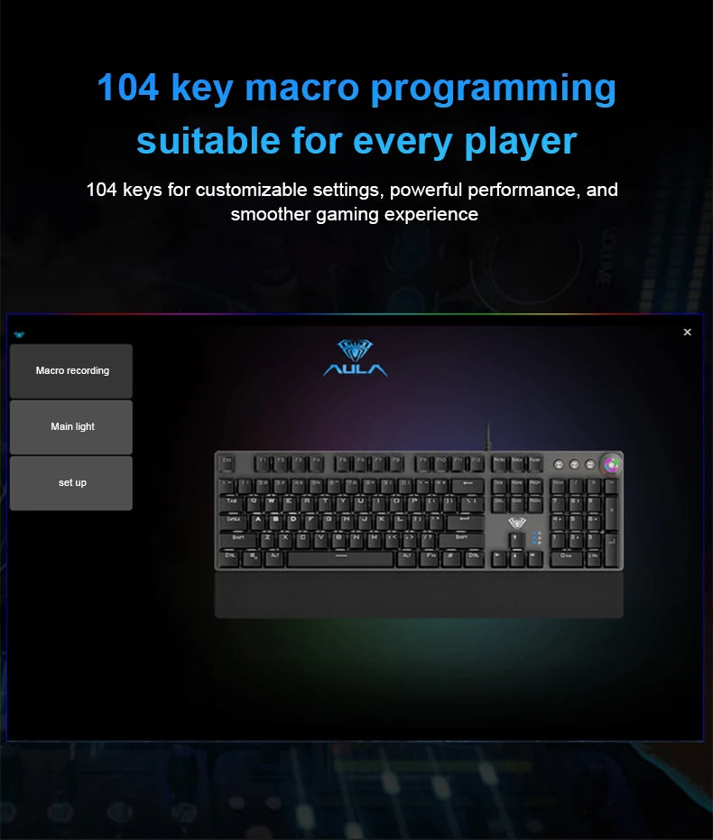 AULA F2088 mechanische kabelgebundene Gaming-Tastatur mit Multifunktions-Drehregler, 104 Tasten, magischer Hintergrundbeleuchtung und Makroprogrammierung für Computer