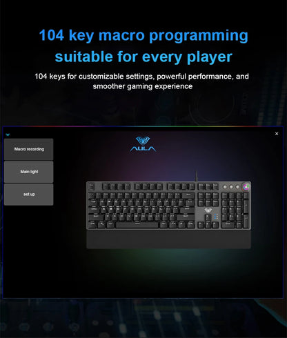 AULA F2088 mechanische kabelgebundene Gaming-Tastatur mit Multifunktions-Drehregler, 104 Tasten, magischer Hintergrundbeleuchtung und Makroprogrammierung für Computer