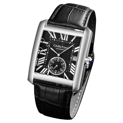 Reloj automático de lujo para hombre – Reloj de pulsera mecánico, modelo elegante de una gran marca, caja cuadrada de acero inoxidable, resistente al agua – CARLTINY