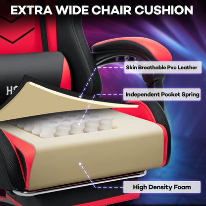 300lbs RGB LED Gaming Chair with Wireless Speakers, Ergonomic Massage Gaming Chair with Footrest, Reclining Computer Gaming Chair for Adults