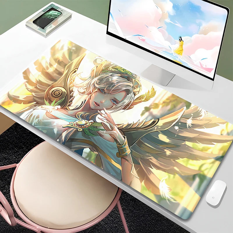 Tapete de rato Overwatch Mercy para PC Gamer, gabinete, kawaii, XXL, tapete de teclado com rapariga anime sensual, acessórios gaming para portátil e tapete de secretária