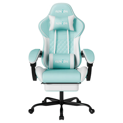 SUKIDA Ergonomic Gaming Chair with Footrest, Lumbar Support Computer Chair, Comfortable Office Chair with Adjustable Reclining Backrest