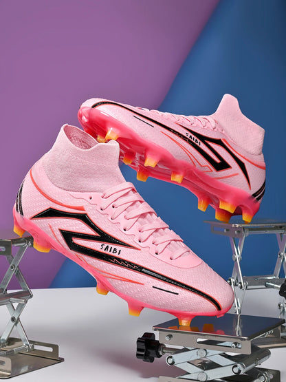 AG/FG Long Studs Soccer Shoes, PU Fabric Mixed Upper, TPU Sole Wear-Resistant Anti-Slip, Men Women Kids Youth Outdoor Sports