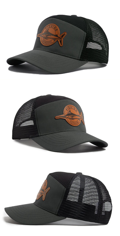 Shark Leather Label férfi baseball sapka, alkalmi, 7 panelos stílusú trucker sapka, divatos hiphop hálós sapka, nyári női napellenzős sapka, unisex