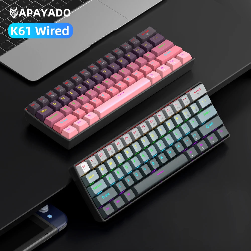 APAYADO K61 Mini Mechanische Tastatur, kabelgebunden, 61 Tasten, Phantom RGB, mechanischer Schalter in Schwarz/Weiß/Rot/Blau für Gaming, 60 % tragbar