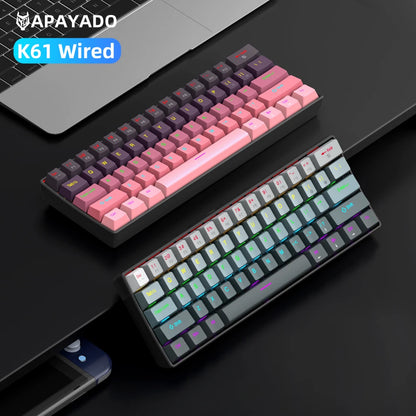 APAYADO K61 Mini Mechanische Tastatur, kabelgebunden, 61 Tasten, Phantom RGB, mechanischer Schalter in Schwarz/Weiß/Rot/Blau für Gaming, 60 % tragbar