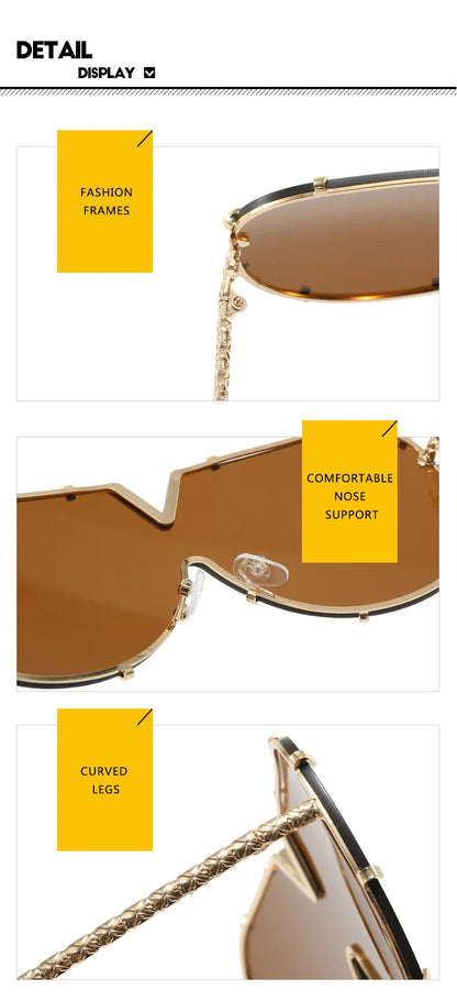 Trendy Rivets Metal Frame Oversized Pilot Women Sunglasses Brand Design Men Sunglass UV400 Outdoor Driving Travel Luxury Goggles