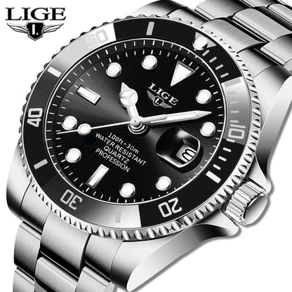 Reloj de buceo de lujo para hombre, de la marca LIGE, resistente al agua hasta 3 ATM, con indicador de fecha, reloj deportivo de cuarzo
