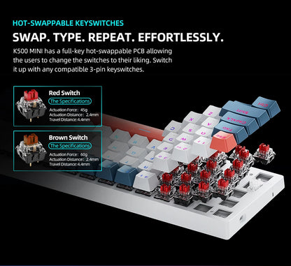 K500-B61 Machenike Mini teclado mecánico, formato 60%, 61 teclas, teclado gaming con cable, teclas totalmente hot-swappable y retroiluminación RGB