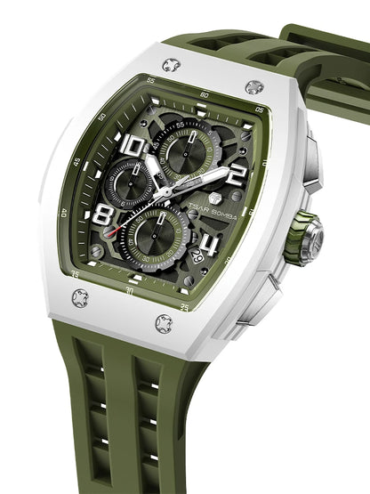 Reloj TSAR BOMBA para hombre, marca de lujo, diseño tonneau, impermeable, de acero inoxidable, reloj de pulsera de moda rectangular para hombre