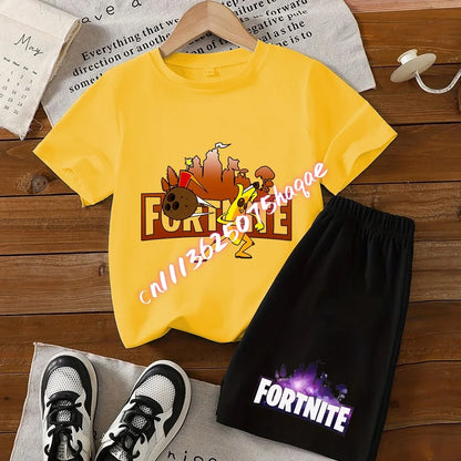 Fortnite Series T-Shirt- und Shorts-Set für Kinder, Hot-Game-Oberteil und Hose, sommerliches, niedliches Homewear-Loungewear-Outfit, Geburtstagsgeschenk