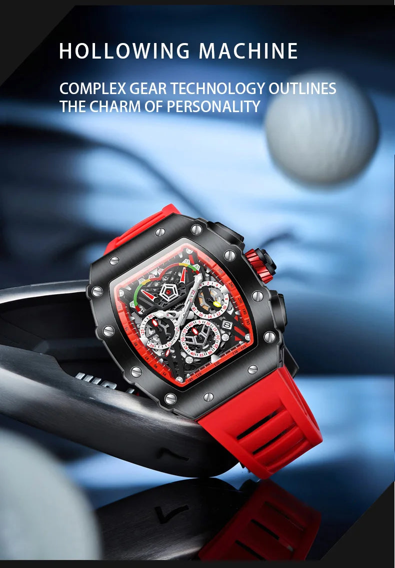ONOLA Luxury Men Mechanical Watch with Hollow Out Luminous Automatic Watch 3Bar Waterproof Reloj Hombre