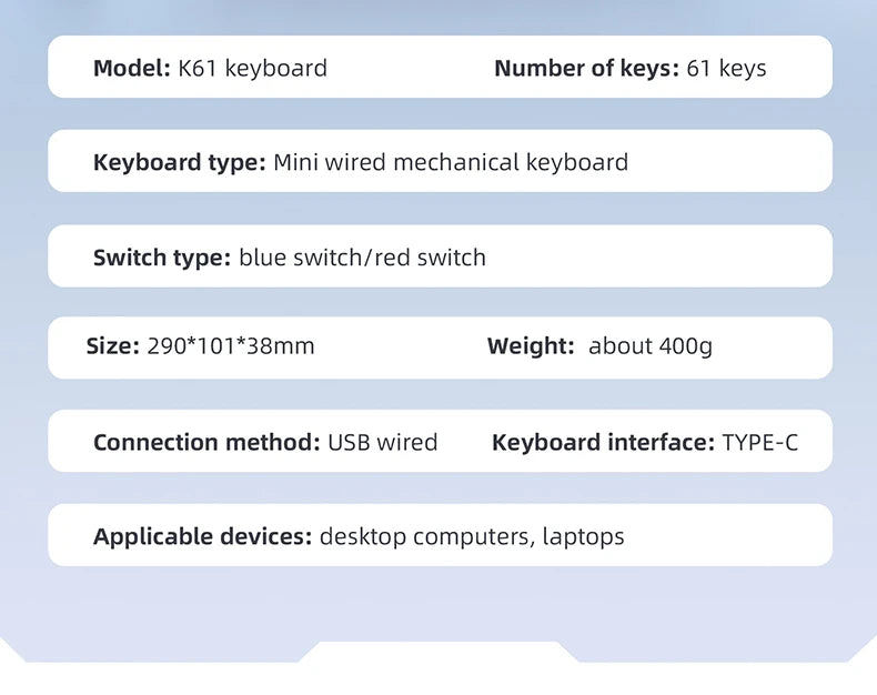 APAYADO K61 Mini Mechanische Tastatur, kabelgebunden, 61 Tasten, Phantom RGB, mechanischer Schalter in Schwarz/Weiß/Rot/Blau für Gaming, 60 % tragbar