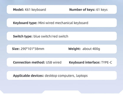 APAYADO K61 Mini-Mechanische Tastatur, kabelgebunden, 61 Tasten, Phantom RGB, schwarz/weiß, mechanische rote/blaue Switches für Gaming, 60% tragbar