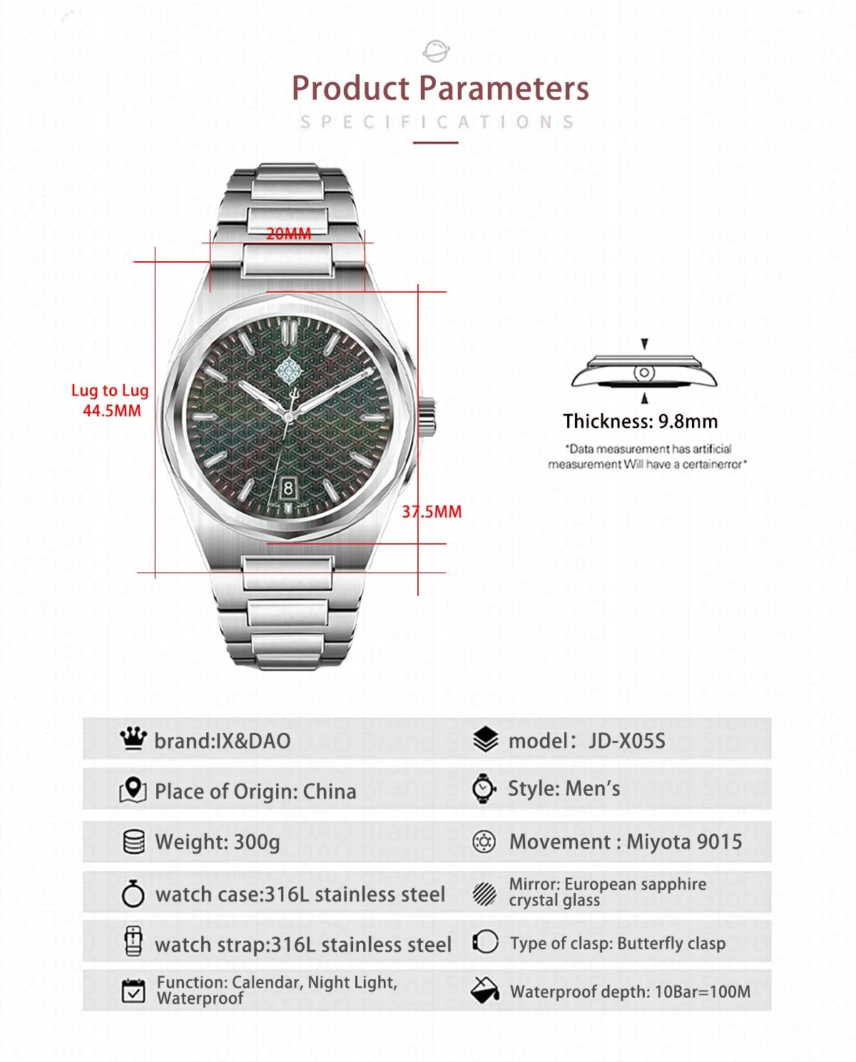 IX&DAO 2025 Neu 37mm Warrior Herren-Automatikuhr mit Miyota 9015 Uhrwerk, Saphirglas, Edelstahl, wasserdicht bis 10Bar, BGW