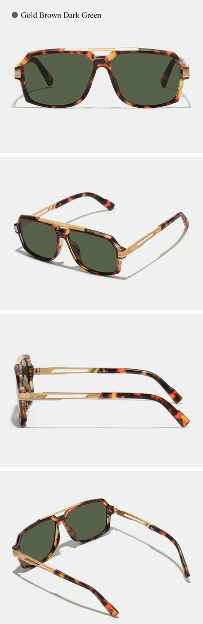 Ruiao Double-Bridge Pilot Sunglasses UV400 Fashion Gradient Shades Metal Frame Unisex Sun Glasses for Men And Women Driving