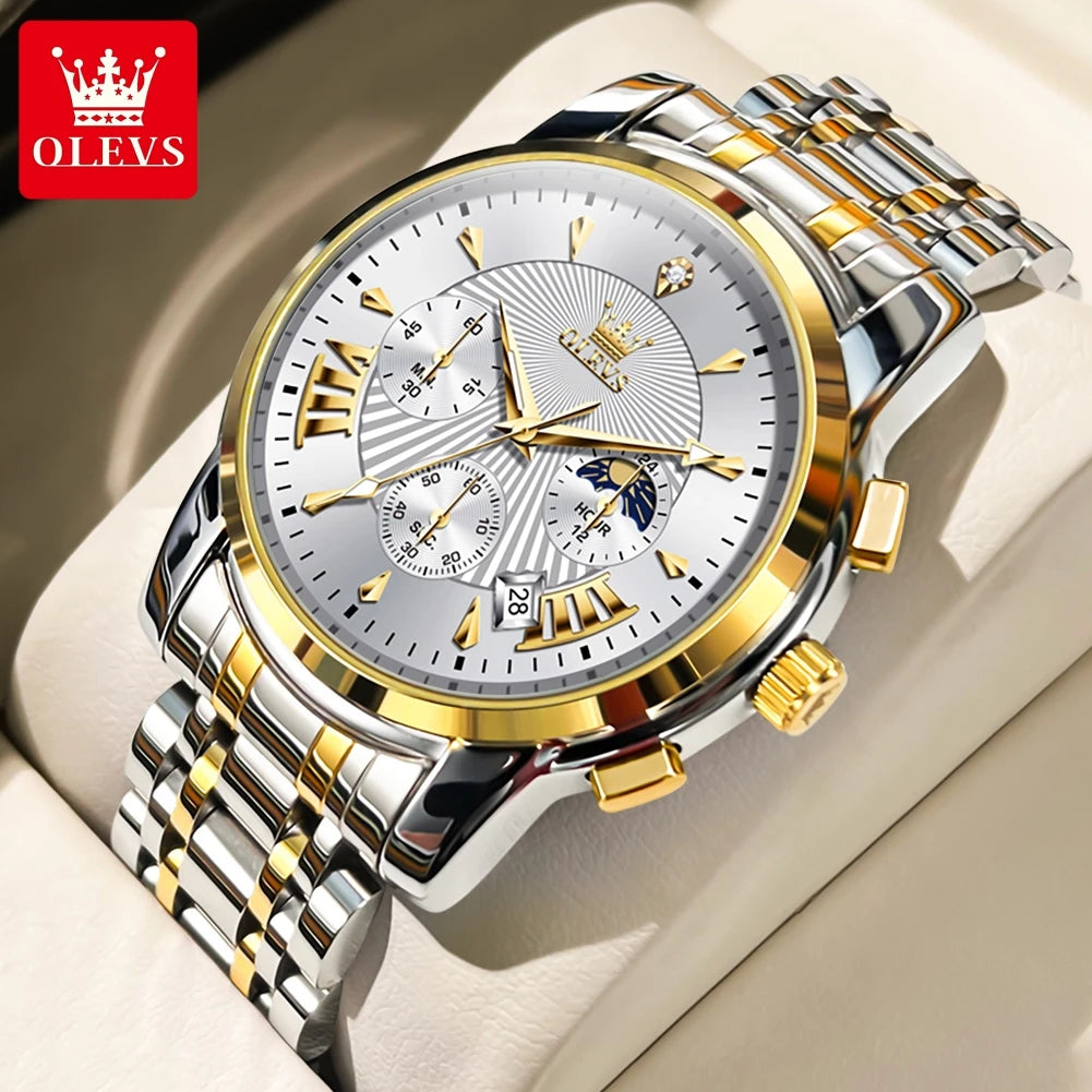 OLEVS Brand Fashion Red Watch For Men Luxury Sport Waterproof Stainless Steel Chronograph Quartz Watches Mens Relogio Masculino