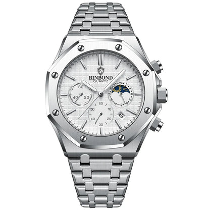 BINBONG B0161 Top Brand Man Business Quartz Watch Chronograph Wristwatch Stainless Steel Strap 30M Waterproof Luxury Men Watch