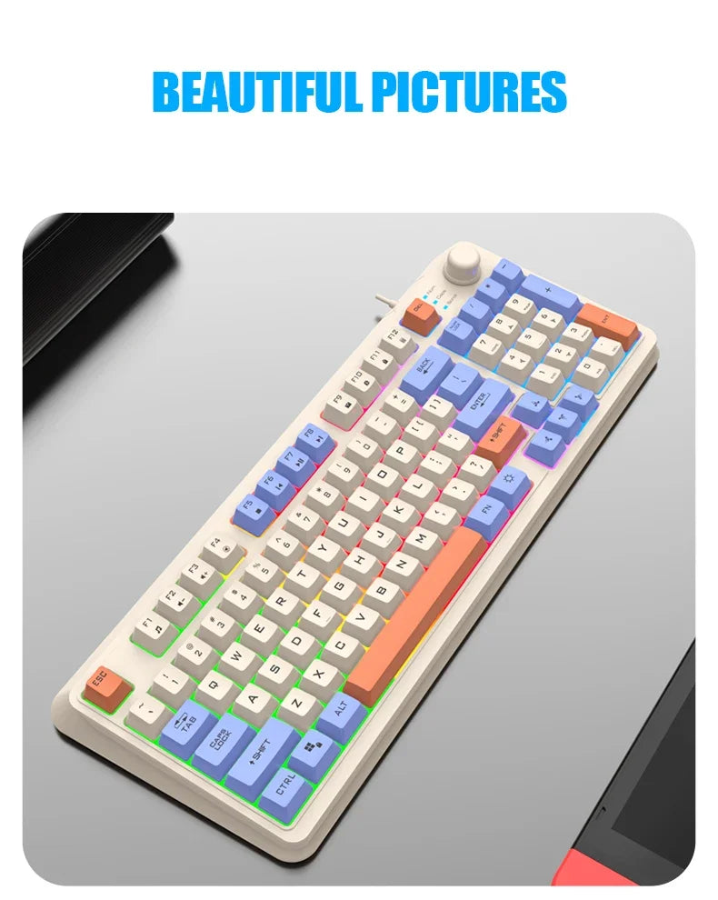 K82 Gaming Keyboard Glows Wired USB Desktop PC/Notebook Available 19-key punchless knob to adjust volume