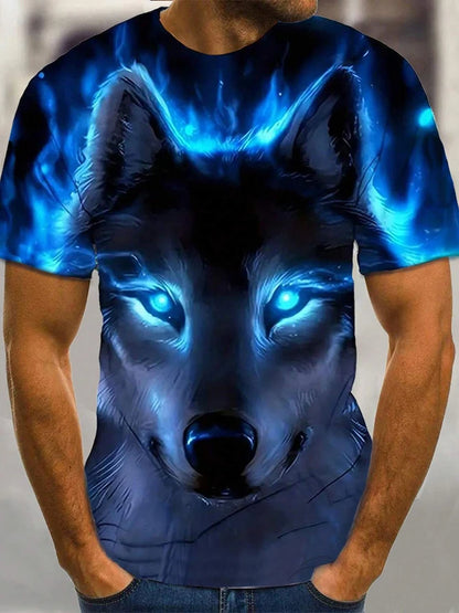 Different Pupil Wolf Print Men's T-shirt Daily Casual Urban Street Fashion Short-sleeved Summer Outdoor Sports Tee