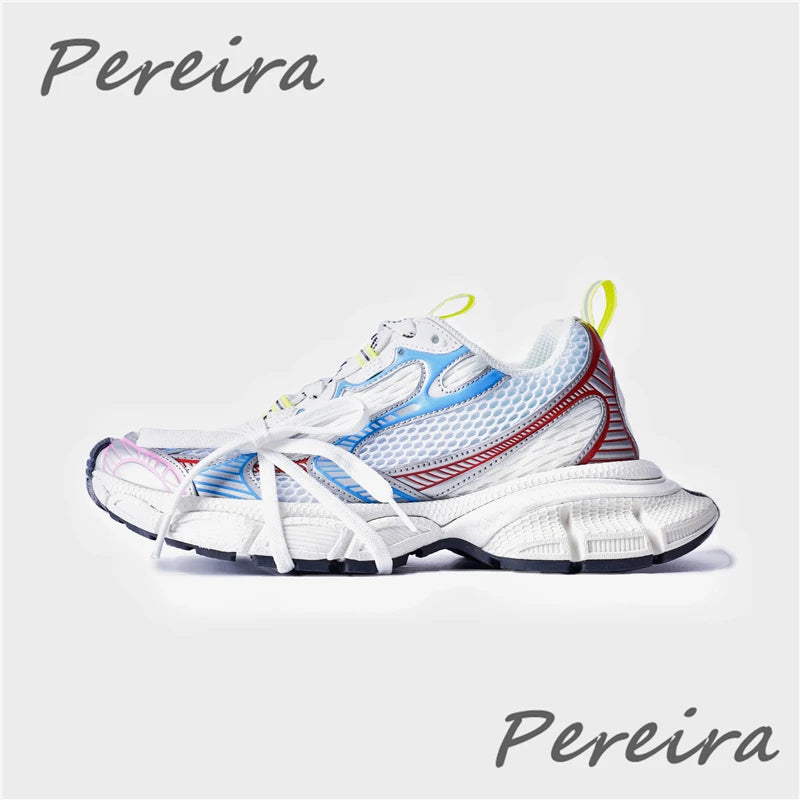 Streetstyle herensneakers met dikke zool, nieuwe gemengde kleuren, vetersluiting, casual koppelschoenen, comfortabel en ademend, voor hardlopen en wandelen