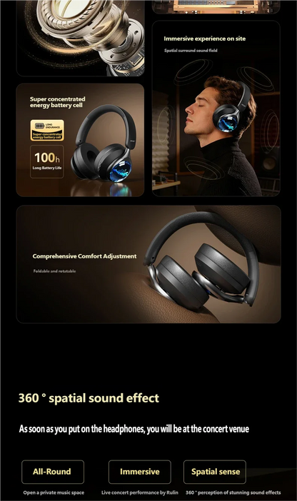 Acer OHR712 Wireless Bluetooth 6.0 Headphones Foldable Over-Ear Headsets with 360° Spatial Sound Effect for Travel Home Office