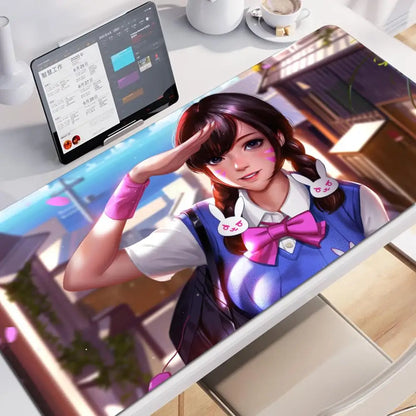 Anime-tyylinen pelityttö Overwatch -suuri hiirimatto 900x400 kannettavalle ja toimistoon, kuminen pehmeä pöytämatto, tietokoneen näppäimistölle, HD-painatus, XXL-hiirimatto