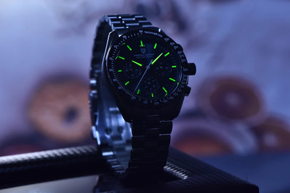 PAGANI DESIGN Moon watch – Luxury quartz chronograph for men, sporty style, sapphire crystal with anti-reflective coating, luminescent display