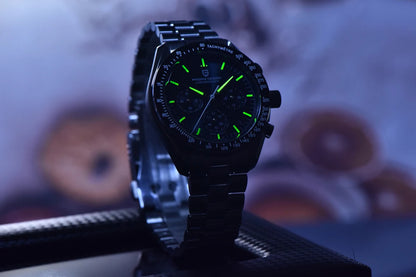 PAGANI DESIGN Moon watch – Luxury quartz chronograph for men, sporty style, sapphire crystal with anti-reflective coating, luminescent display