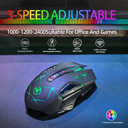 Wireless Gaming Mouse 2.4G Colorful Breathing Light Instant Response No Tangled Cables Work with Gaming Switch