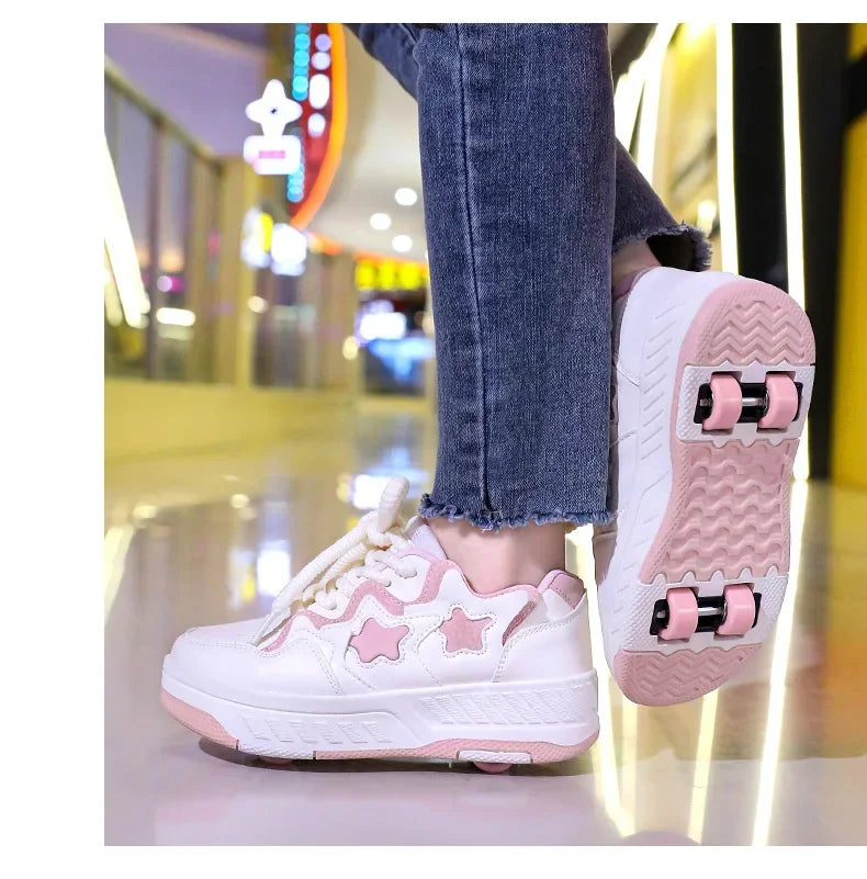 Kids Roller Skate Shoes - Rechargeable Wheels Fashion Color Shiny Birthday for Boys and Girls Two-in-one Casual Shoes