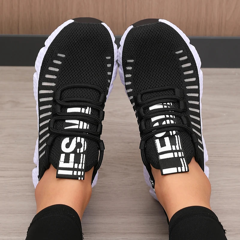 Zapatillas deportivas de mujer de malla, ligeras, con suela suave, correa para jogging, transpirables, de moda, para caminar, deportivas informales, de tenis, planas, para hombre
