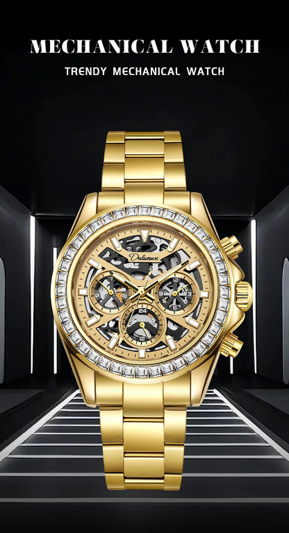 Diamond Bezel Stainless Steel Automatic Watch Fashion Mulitfunction Waterproof Luminous Mechanical Watches for Men