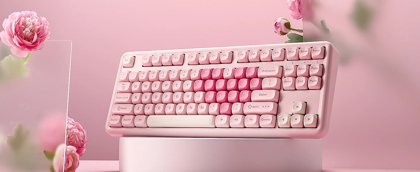 YUNZII B87 Pink Mechanical Gaming Keyboard, QMK/VIA Custom Gasket RGB Keyboard, Wireless Aesthetic Keeb, Wrist Rest for Win/Mac