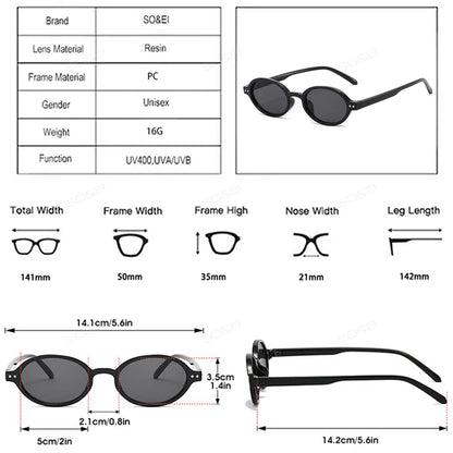 SO&EI Retro Small Oval Sunglasses Women Fashion Rivets Leopard Men Punk Shades UV400 Sun Glasses
