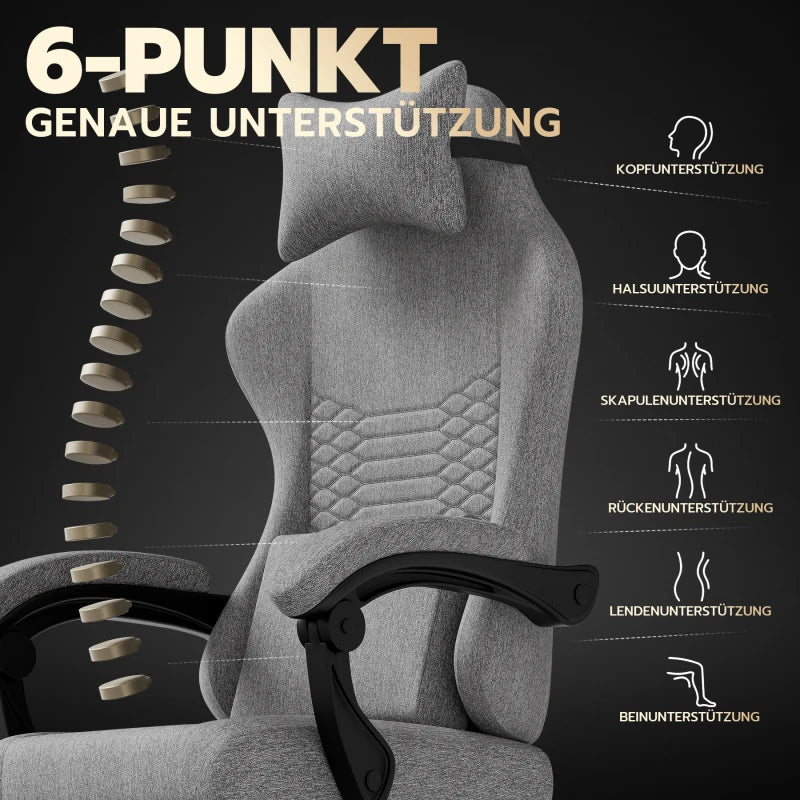 Ergonomic Gaming Chair Fabric Office Chair with Footrest, Adjustable Swivel Desk Chair with Headrest, Comfortable Racing Style Gaming Seat