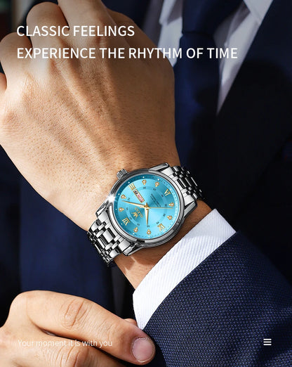 OLEVS Top Original Men Quartz Watch Blue Waterproof Watch for Men Stainless Steel Quartz Men Luxury Watch Luminous Wristwatch