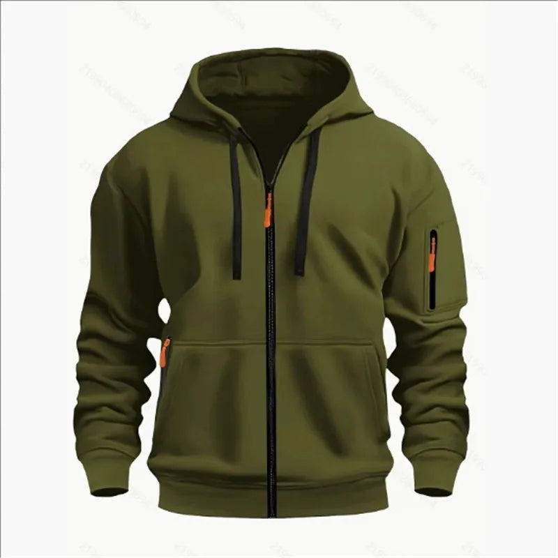 Men's Sweatshirts with Zipper Pockets Thin Solid Color Half Tracksuit Casual Outdoor Hooded Tracksuit Long Sleeves Jacket Coats