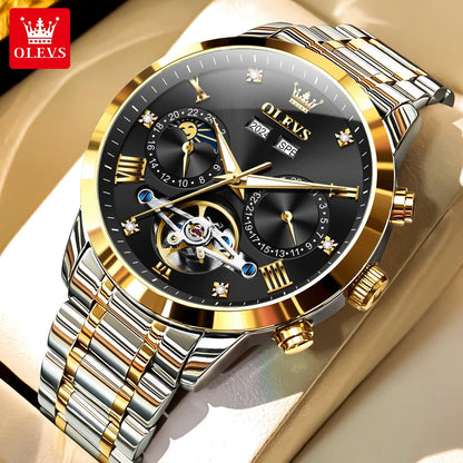 OLEVS Men's Watches - Moon Phase Hollow Flywheel Exclusive Original Automatic Mechanical Watches For Men Luxury Man Watch New 7029