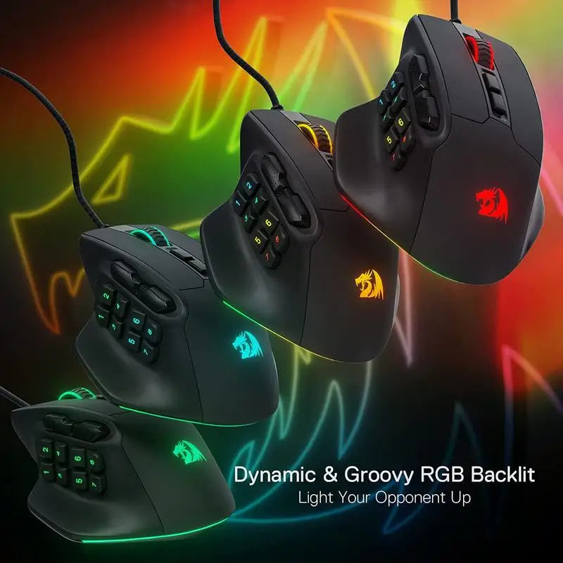 Redragon M811 Aatrox MMO Gaming Mouse, 15 Programmable Buttons Wired RGB Gamer Mouse with Ergonomic Natural Grip Build